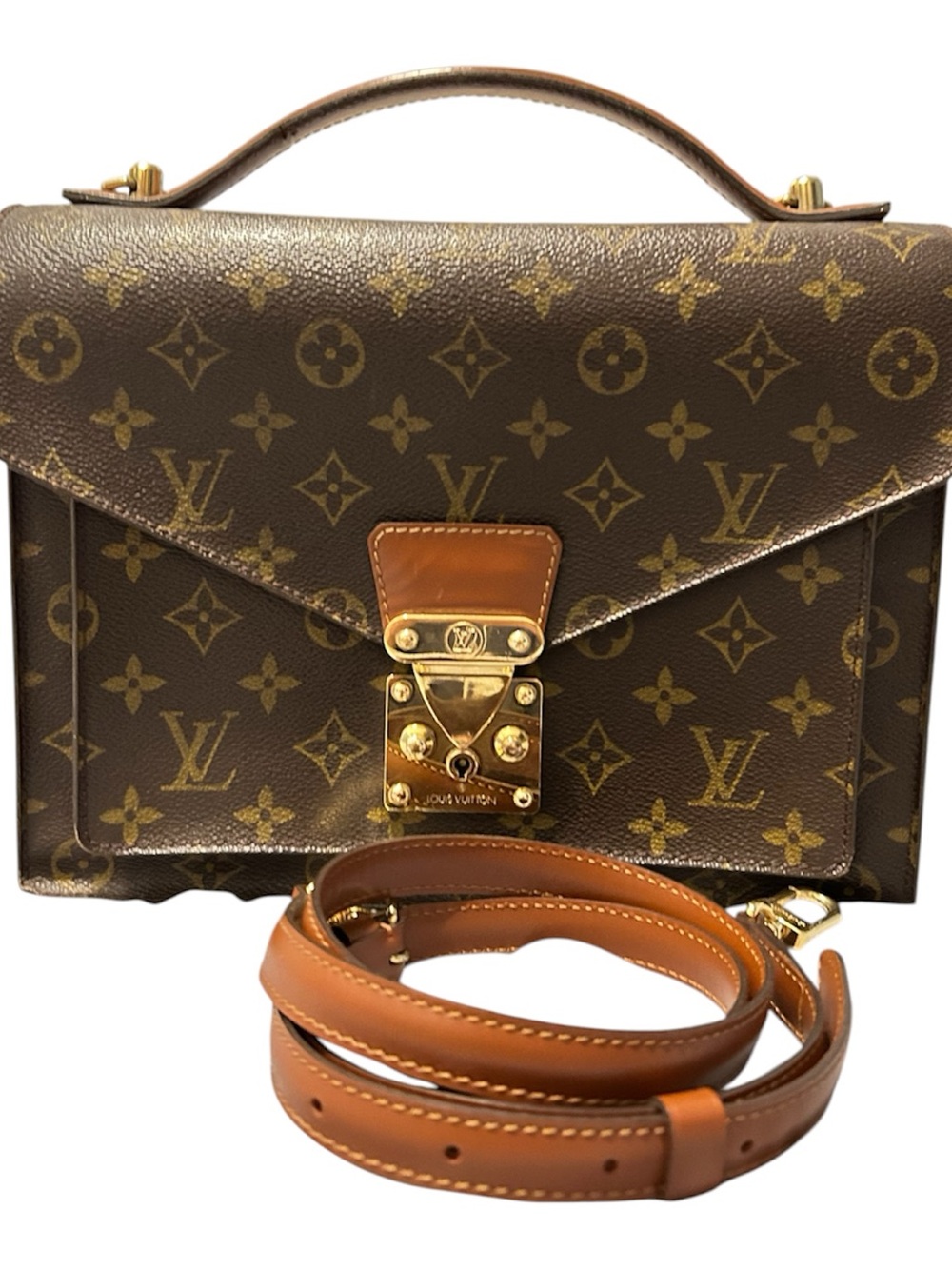 Louis Vuitton Monogram Monceau Satchel with Tan Strap